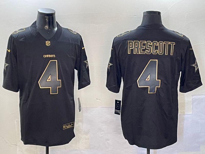 Men Dallas Cowboys #4 Prescott Black Gold 2024 Nike Limited NFL Jersey style 0108